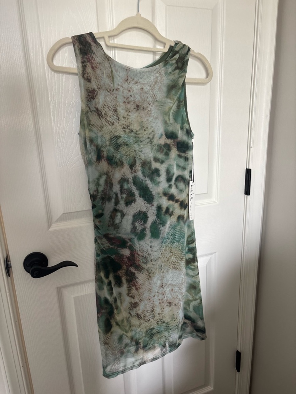 Sleeveless Green Animal-Print Mini Dress